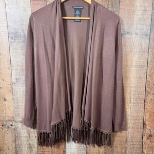 Chelsea & Theodore Western Boho Brown Acorn Husk Fringe Cardigan Wrap Small